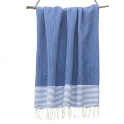 Febronie Décoration De Jardin Fouta En Coton 100x200 Bleu Grec -Gants de toilette Soldes fouta en coton 100x200 bleu grec 2