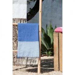 Febronie Décoration De Jardin Fouta En Coton 100x200 Bleu Grec -Gants de toilette Soldes fouta en coton 100x200 bleu grec 4