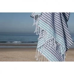 Febronie Décoration De Jardin Fouta En Coton 100x200 Bleu Grec Et Vert Turquoise -Gants de toilette Soldes fouta en coton 100x200 bleu grec et vert turquoise 2