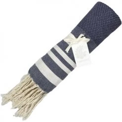 Febronie Décoration De Jardin Fouta En Coton 100x200 Bleu Jean Et Argent -Gants de toilette Soldes fouta en coton 100x200 bleu jean et argent 2