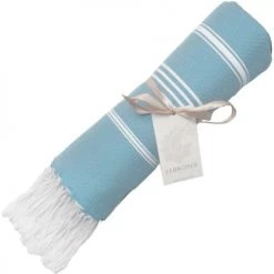 Febronie Décoration De Jardin Fouta En Coton 100x200 Bleu Pâle -Gants de toilette Soldes fouta en coton 100x200 bleu pale 2