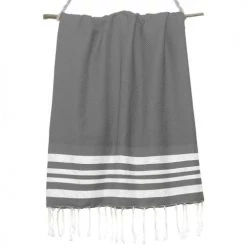 Febronie Décoration De Jardin Fouta En Coton 100x200 Gris Moyen Et Argent -Gants de toilette Soldes fouta en coton 100x200 gris moyen et argent 1