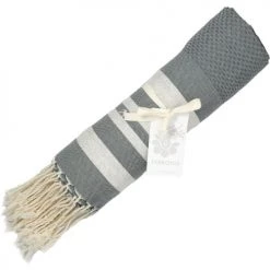 Febronie Décoration De Jardin Fouta En Coton 100x200 Gris Moyen Et Argent -Gants de toilette Soldes fouta en coton 100x200 gris moyen et argent 2