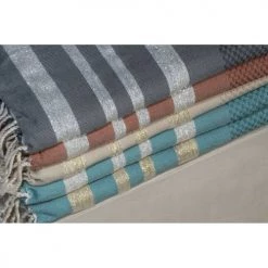 Febronie Décoration De Jardin Fouta En Coton 100x200 Gris Moyen Et Argent -Gants de toilette Soldes fouta en coton 100x200 gris moyen et argent 4
