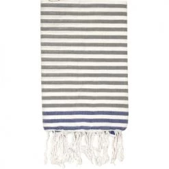 Febronie Décoration De Jardin Fouta En Coton 100x200 Gris Moyen Et Bleu Grec