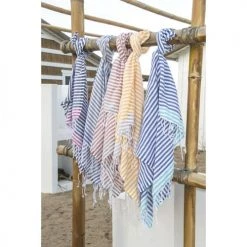 Febronie Décoration De Jardin Fouta En Coton 100x200 Gris Moyen Et Bleu Grec -Gants de toilette Soldes fouta en coton 100x200 gris moyen et bleu grec 4