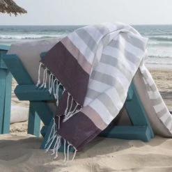 Febronie Décoration De Jardin Fouta En Coton 100x200 Gris Perle, Rose Pâle Et Prune -Gants de toilette Soldes fouta en coton 100x200 gris perle rose pale et prune 2