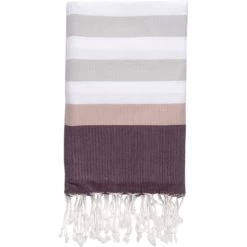 Febronie Décoration De Jardin Fouta En Coton 100x200 Gris Perle, Rose Pâle Et Prune