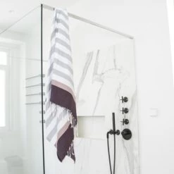 Febronie Décoration De Jardin Fouta En Coton 100x200 Gris Perle, Rose Pâle Et Prune -Gants de toilette Soldes fouta en coton 100x200 gris perle rose pale et prune 3