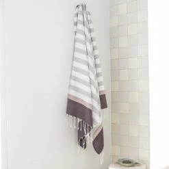 Febronie Décoration De Jardin Fouta En Coton 100x200 Gris Perle, Rose Pâle Et Prune -Gants de toilette Soldes fouta en coton 100x200 gris perle rose pale et prune 4