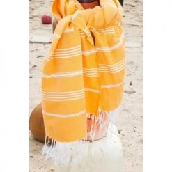 Febronie Décoration De Jardin Fouta En Coton 100x200 Jaune Safran -Gants de toilette Soldes fouta en coton 100x200 jaune safran 1