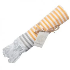 Febronie Décoration De Jardin Fouta En Coton 100x200 Jaune Safran Et Gris Perle -Gants de toilette Soldes fouta en coton 100x200 jaune safran et gris perle 2