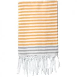 Febronie Décoration De Jardin Fouta En Coton 100x200 Jaune Safran Et Gris Perle