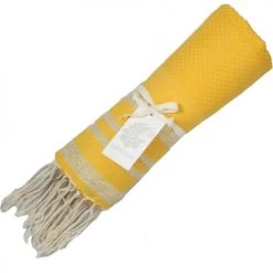 Febronie Décoration De Jardin Fouta En Coton 100x200 Jaune Safran Et Or -Gants de toilette Soldes fouta en coton 100x200 jaune safran et or 2