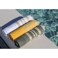 Febronie Décoration De Jardin Fouta En Coton 100x200 Jaune Safran Et Or -Gants de toilette Soldes fouta en coton 100x200 jaune safran et or 3