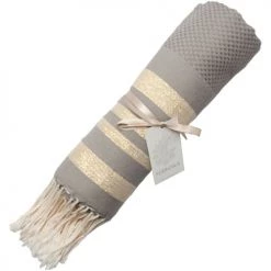 Febronie Décoration De Jardin Fouta En Coton 100x200 Taupe Clair Et Or -Gants de toilette Soldes fouta en coton 100x200 taupe clair et or 2