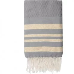 Febronie Décoration De Jardin Fouta En Coton 100x200 Taupe Clair Et Or