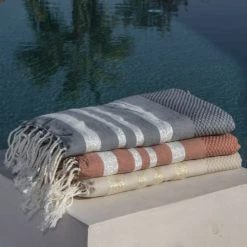 Febronie Décoration De Jardin Fouta En Coton 100x200 Terracotta Et Argent -Gants de toilette Soldes fouta en coton 100x200 terracotta et argent 2