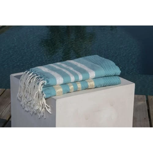 Febronie Décoration De Jardin Fouta En Coton 100x200 Vert Canard Et Or 4 Febronie Décoration De Jardin Fouta En Coton 100x200 Vert Canard Et Or – Image 2