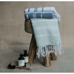 Febronie Décoration De Jardin Fouta En Coton 100x200 Vert D'eau -Gants de toilette Soldes fouta en coton 100x200 vert d eau 2