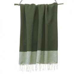 Febronie Décoration De Jardin Fouta En Coton 100x200 Vert Kaki -Gants de toilette Soldes fouta en coton 100x200 vert kaki 1