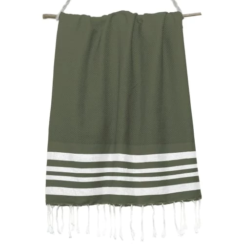 Febronie Décoration De Jardin Fouta En Coton 100x200 Vert Kaki Et Argent 4 Febronie Décoration De Jardin Fouta En Coton 100x200 Vert Kaki Et Argent – Image 2