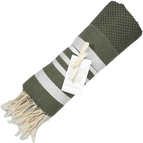 Febronie Décoration De Jardin Fouta En Coton 100x200 Vert Kaki Et Argent 5 Febronie Décoration De Jardin Fouta En Coton 100x200 Vert Kaki Et Argent – Image 3