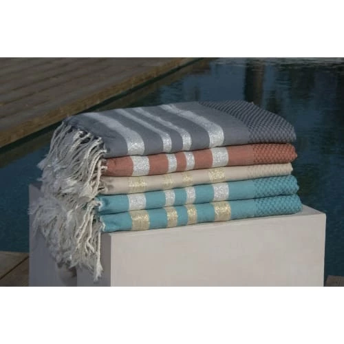 Febronie Décoration De Jardin Fouta En Coton 100x200 Vert Kaki Et Argent 8 Febronie Décoration De Jardin Fouta En Coton 100x200 Vert Kaki Et Argent – Image 6