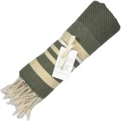 Febronie Décoration De Jardin Fouta En Coton 100x200 Vert Kaki Et Or -Gants de toilette Soldes fouta en coton 100x200 vert kaki et or 2