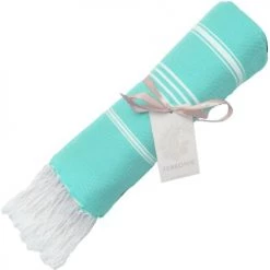 Febronie Décoration De Jardin Fouta En Coton 100x200 Vert Turquoise -Gants de toilette Soldes fouta en coton 100x200 vert turquoise 1