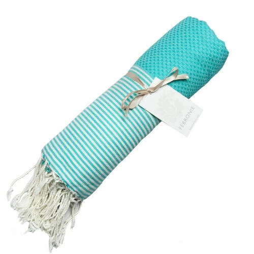 Febronie Décoration De Jardin Fouta En Coton 100x200 Vert Turquoise 6 Febronie Décoration De Jardin Fouta En Coton 100x200 Vert Turquoise – Image 4