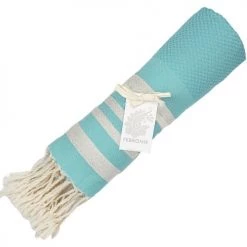 Febronie Décoration De Jardin Fouta En Coton 100x200 Vert Turquoise Et Argent -Gants de toilette Soldes fouta en coton 100x200 vert turquoise et argent 2