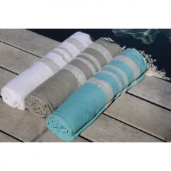Febronie Décoration De Jardin Fouta En Coton 100x200 Vert Turquoise Et Argent -Gants de toilette Soldes fouta en coton 100x200 vert turquoise et argent 4