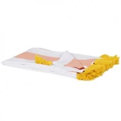 Maisons Du Monde Décoration De Jardin Fouta En Coton à Rayures Et Pompons écrus, Corail Et Jaunes 100x170 -Gants de toilette Soldes fouta en coton a rayures et pompons ecrus corail et jaunes 100x170 1000 13 5 224685 1