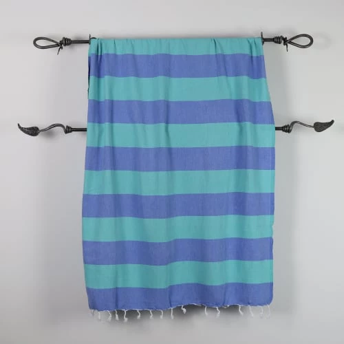 Fouta Futée Décoration De Jardin Fouta En Coton Avec Franges Bleu Et Vert 100x160cm 4 Fouta Futée Décoration De Jardin Fouta En Coton Avec Franges Bleu Et Vert 100x160cm – Image 2