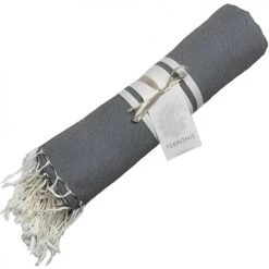 Febronie Décoration De Jardin Fouta En Coton Bande Blanche 100x200 Gris Moyen -Gants de toilette Soldes fouta en coton bande blanche 100x200 gris moyen 2