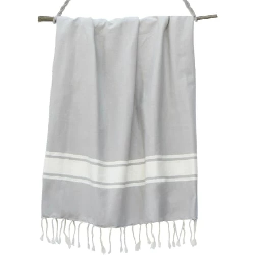Febronie Décoration De Jardin Fouta En Coton Bande Blanche 100x200 Gris Perle 4 Febronie Décoration De Jardin Fouta En Coton Bande Blanche 100x200 Gris Perle – Image 2