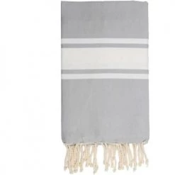 Febronie Décoration De Jardin Fouta En Coton Bande Blanche 100x200 Gris Perle