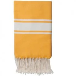 Febronie Décoration De Jardin Fouta En Coton Bande Blanche 100x200 Jaune Safran