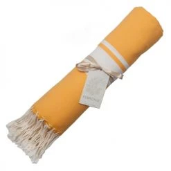 Febronie Décoration De Jardin Fouta En Coton Bande Blanche 100x200 Jaune Safran -Gants de toilette Soldes fouta en coton bande blanche 100x200 jaune safran 3