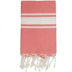 Febronie Décoration De Jardin Fouta En Coton Bande Blanche 100x200 Orange Corail