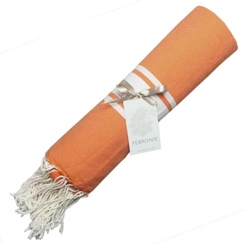 Febronie Décoration De Jardin Fouta En Coton Bande Blanche 100x200 Orange Mandarine 6 Febronie Décoration De Jardin Fouta En Coton Bande Blanche 100x200 Orange Mandarine – Image 4