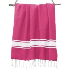 Febronie Décoration De Jardin Fouta En Coton Bande Blanche 100x200 Rose Fuschia -Gants de toilette Soldes fouta en coton bande blanche 100x200 rose fuschia 1