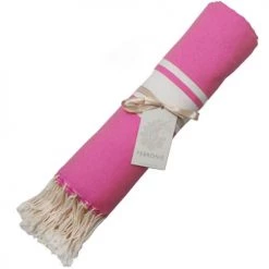 Febronie Décoration De Jardin Fouta En Coton Bande Blanche 100x200 Rose Fuschia -Gants de toilette Soldes fouta en coton bande blanche 100x200 rose fuschia 3