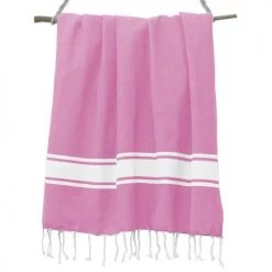 Febronie Décoration De Jardin Fouta En Coton Bande Blanche 100x200 Rose Malabar -Gants de toilette Soldes fouta en coton bande blanche 100x200 rose malabar 1