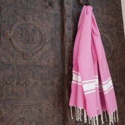 Febronie Décoration De Jardin Fouta En Coton Bande Blanche 100x200 Rose Malabar -Gants de toilette Soldes fouta en coton bande blanche 100x200 rose malabar 2