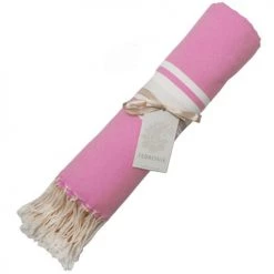 Febronie Décoration De Jardin Fouta En Coton Bande Blanche 100x200 Rose Malabar -Gants de toilette Soldes fouta en coton bande blanche 100x200 rose malabar 3