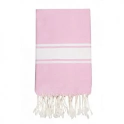 Febronie Décoration De Jardin Fouta En Coton Bande Blanche 100x200 Rose Pâle