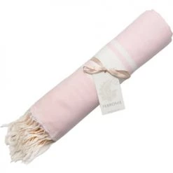 Febronie Décoration De Jardin Fouta En Coton Bande Blanche 100x200 Rose Pâle -Gants de toilette Soldes fouta en coton bande blanche 100x200 rose pale 3