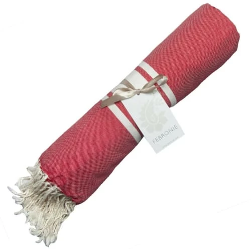 Febronie Décoration De Jardin Fouta En Coton Bande Blanche 100x200 Rouge 6 Febronie Décoration De Jardin Fouta En Coton Bande Blanche 100x200 Rouge – Image 4